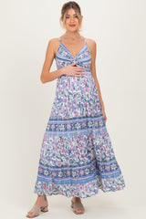 Geblümtes Umstands-Maxikleid mit Twist-Front und Cut-out