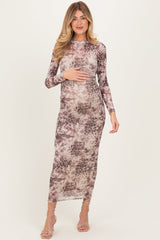 Umstands-Maxikleid mit Animal-Print und Mesh-Overlay in Creme