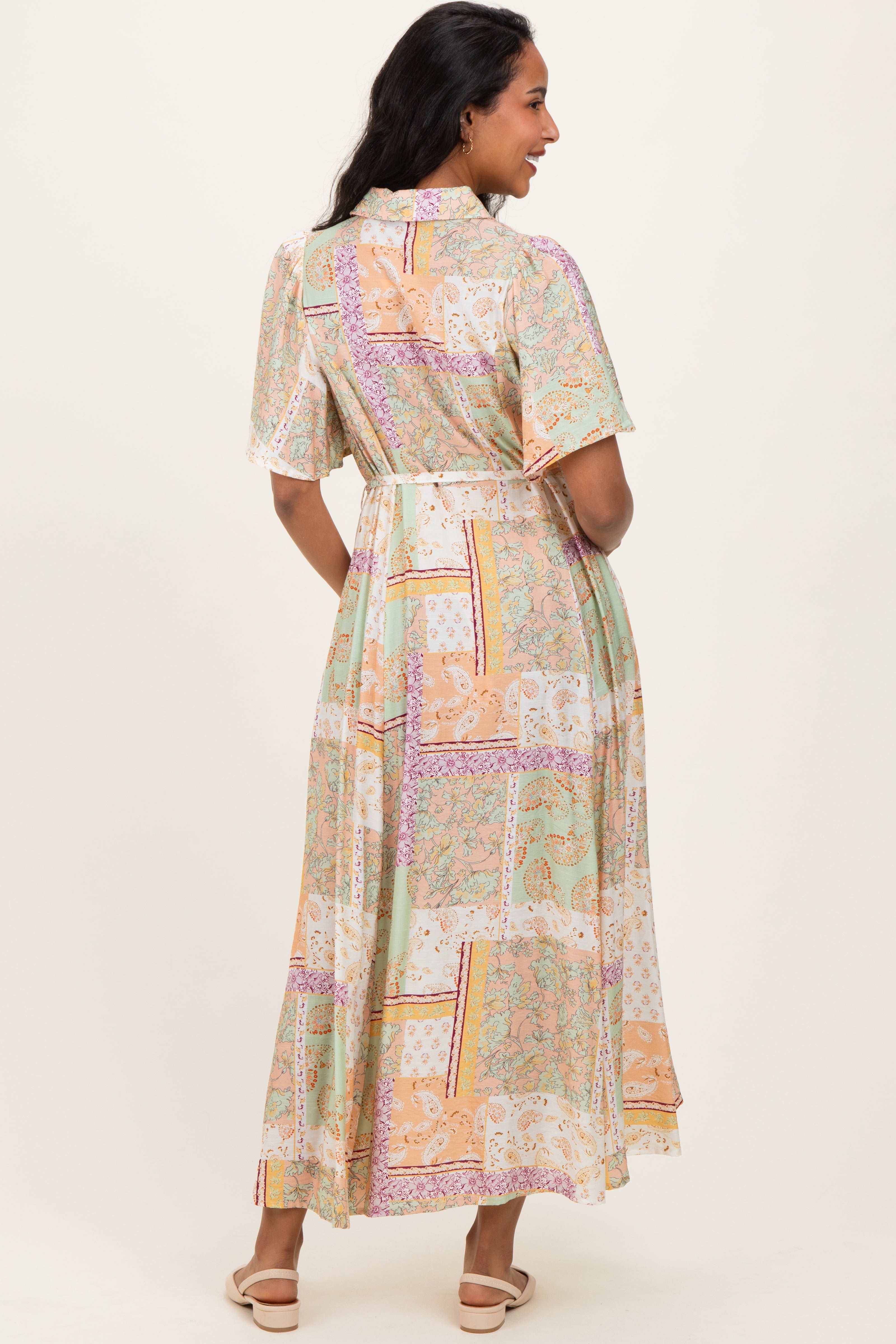 Umstandsmaxikleid mit Patchwork-Print und Knopfleiste in Multicolor