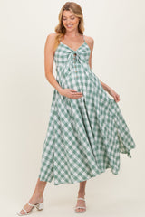 Umstands-Midikleid mit Vichy-Karo, Bindedetail und Racerback in Basilikumgrün