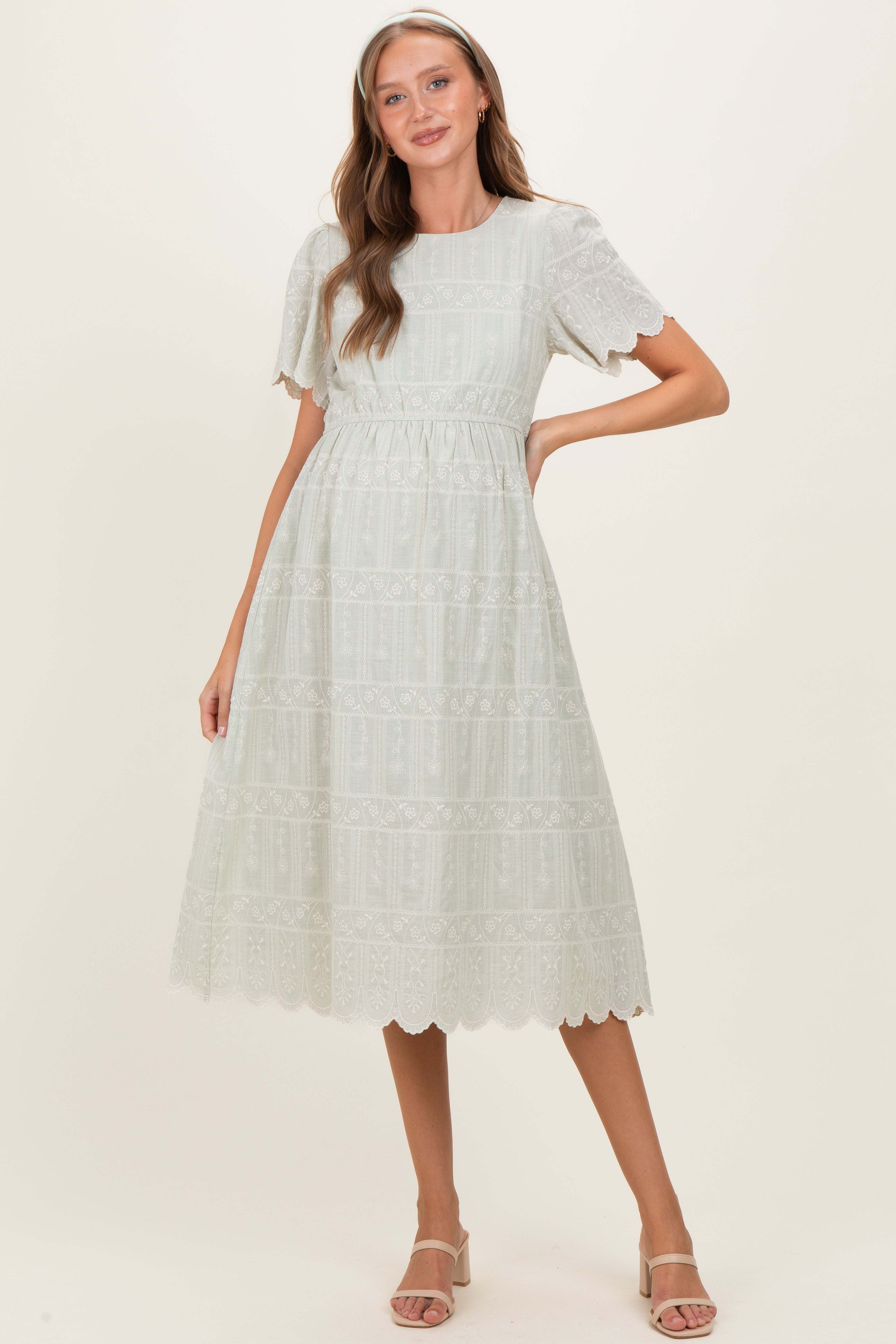 Umstands-Midikleid in Helloliv mit Blumenstickerei