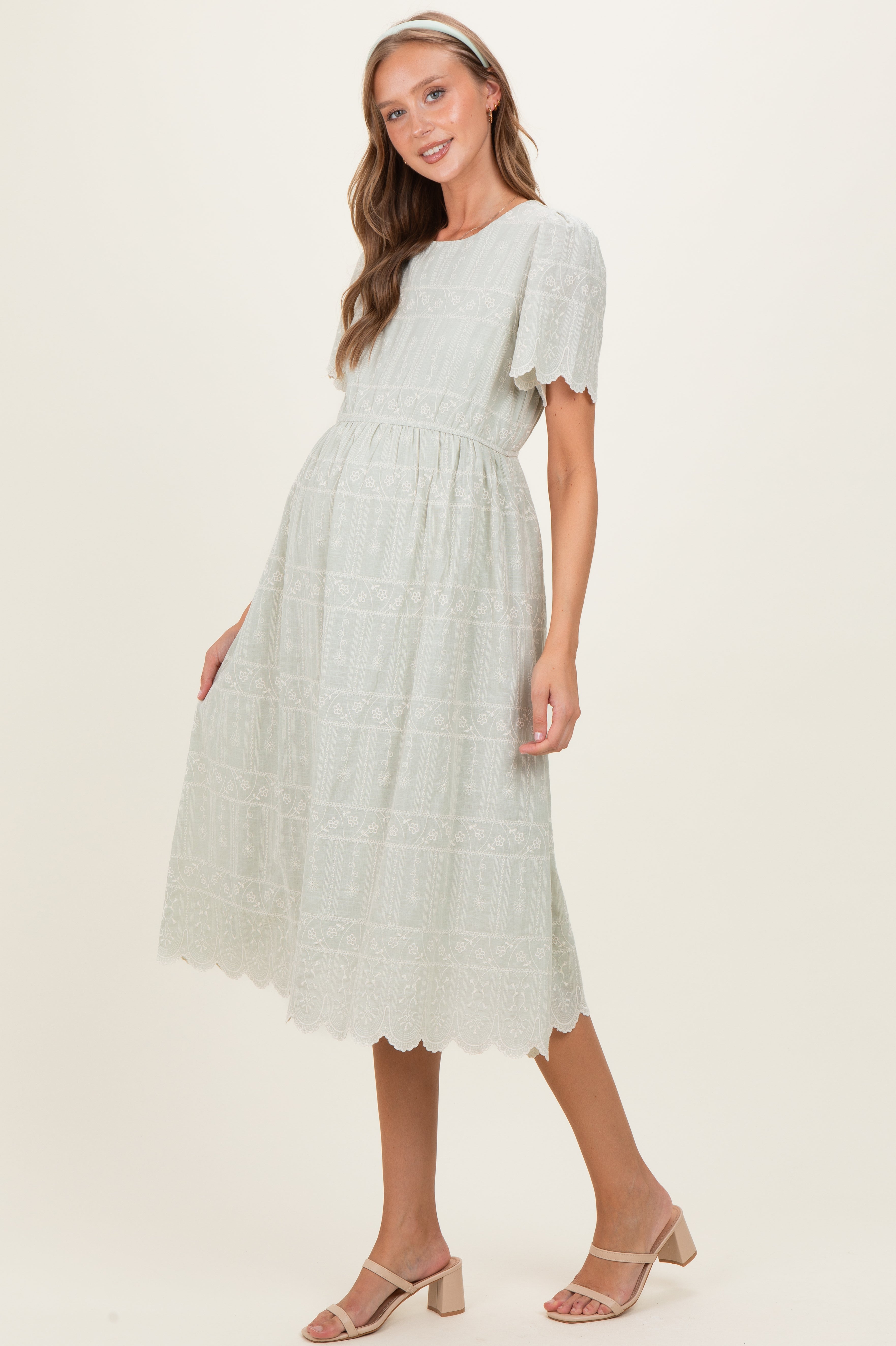 Umstands-Midikleid in Helloliv mit Blumenstickerei