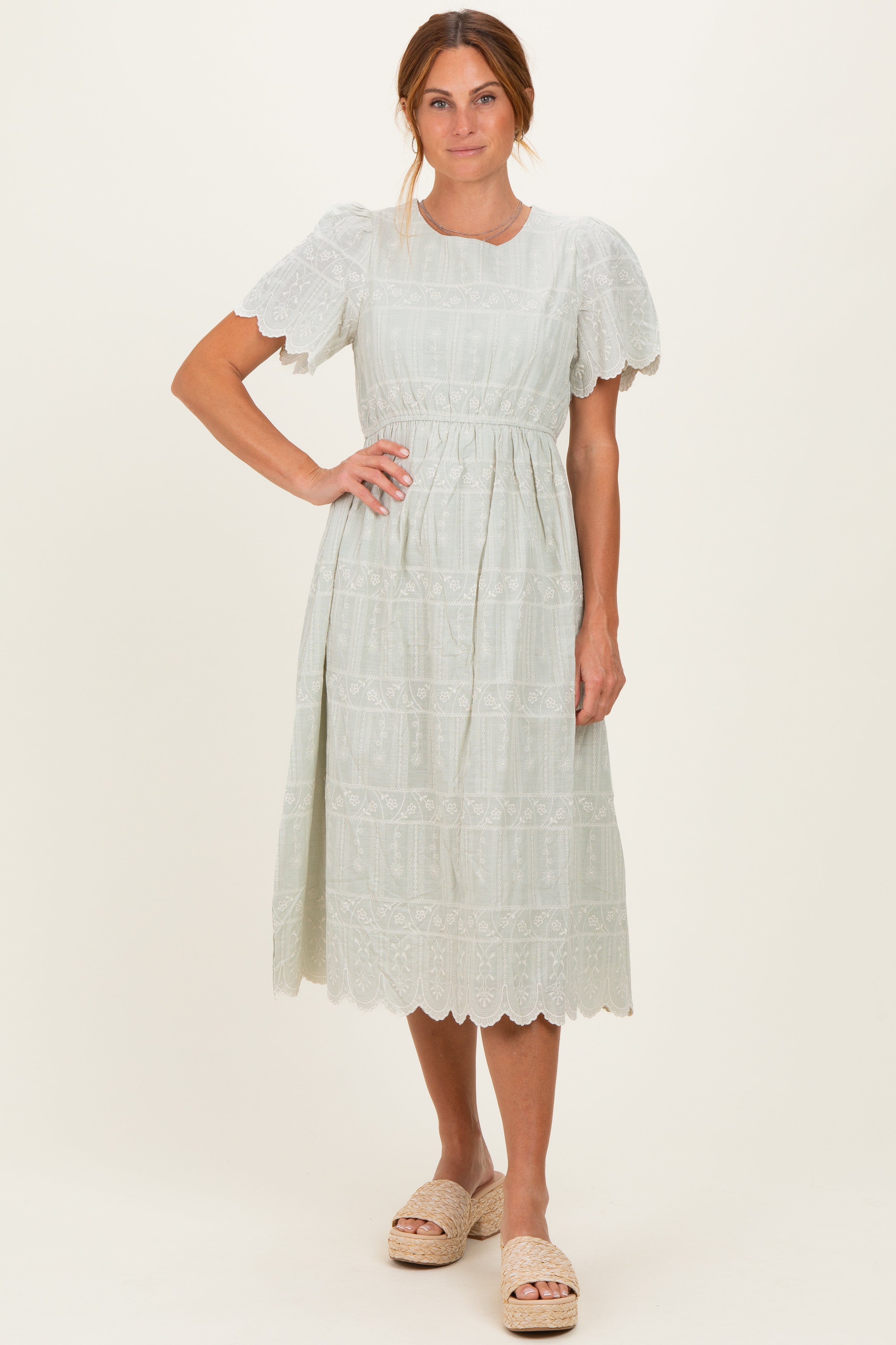 Umstands-Midikleid in Helloliv mit Blumenstickerei