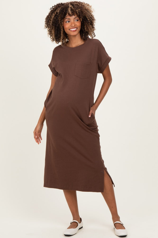 Umstands-Midi-Shirtkleid mit Fronttaschen