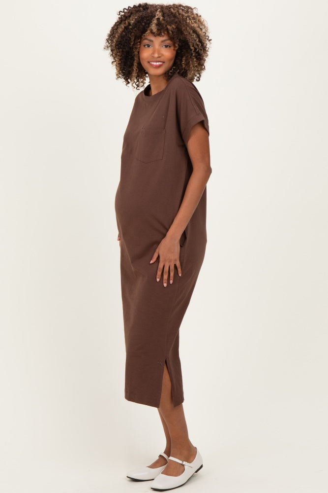 Umstands-Midi-Shirtkleid mit Fronttaschen