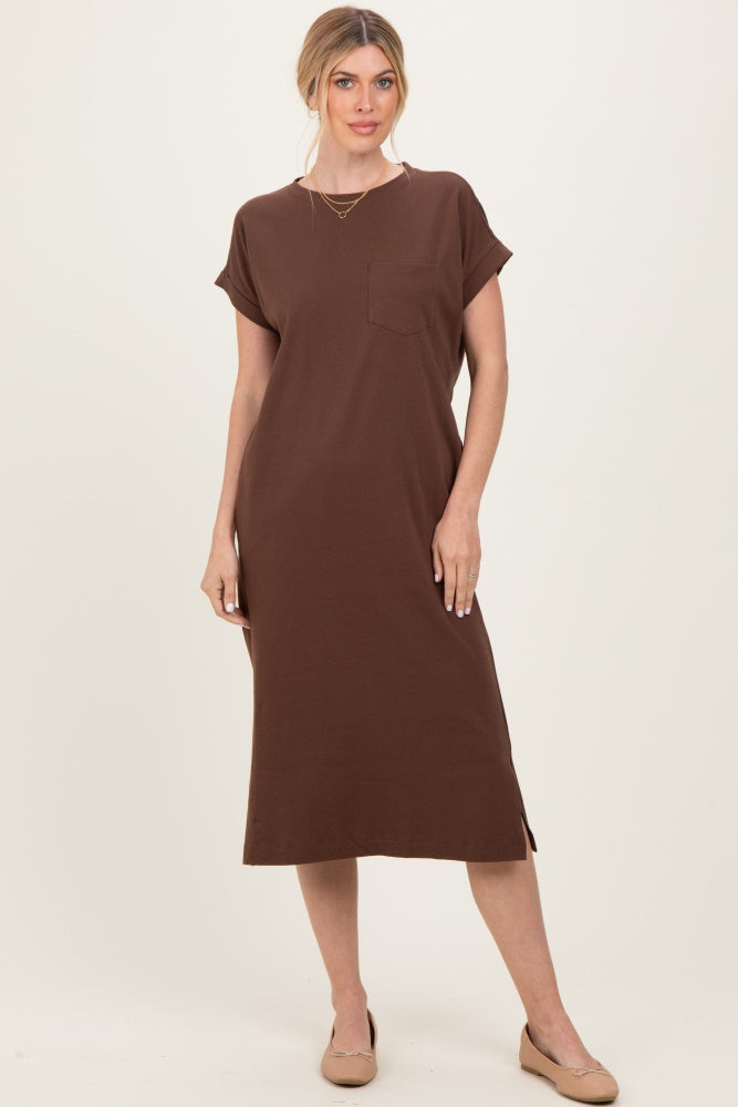 Umstands-Midi-Shirtkleid mit Fronttaschen