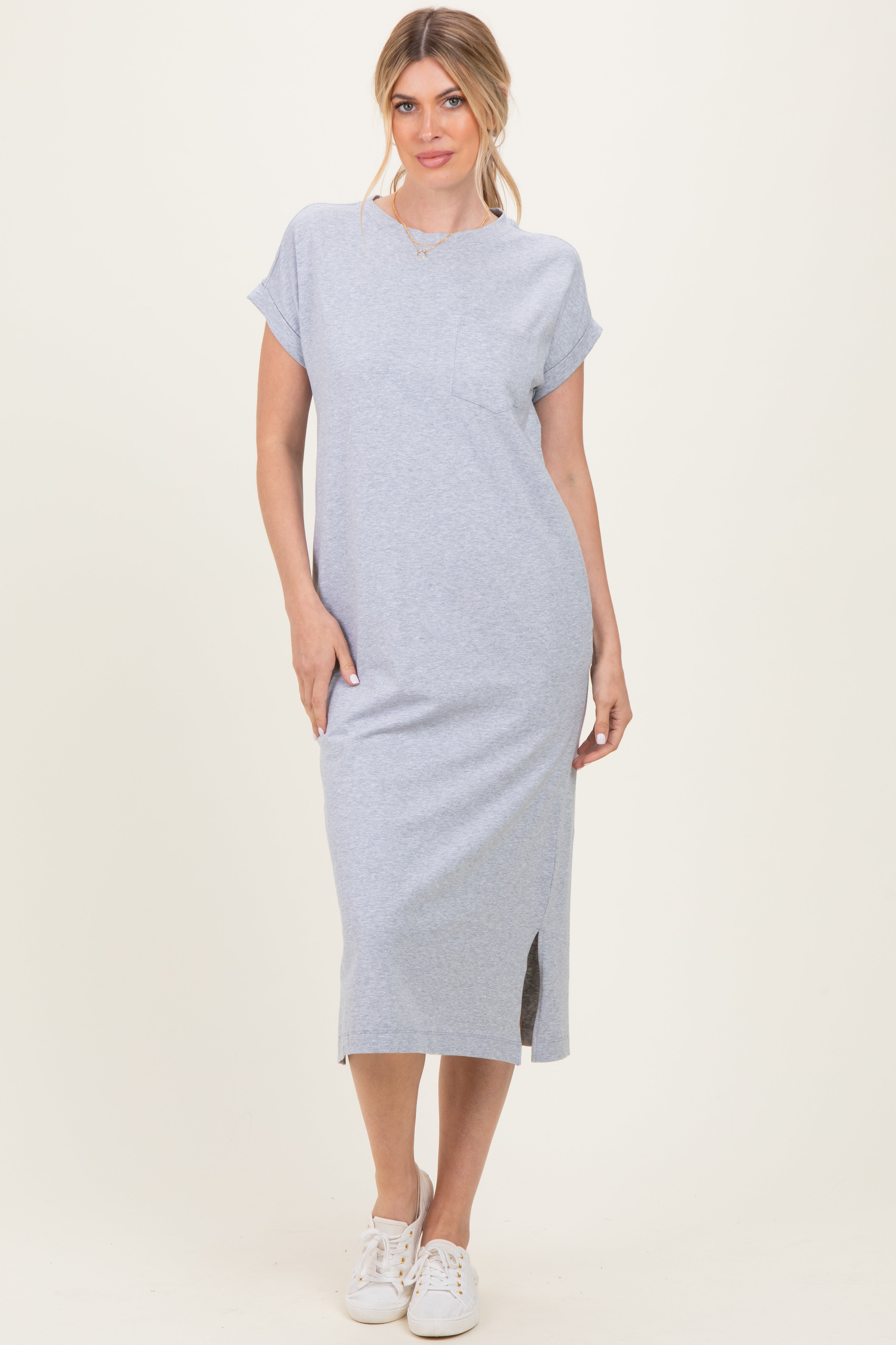 Umstands-Midi-Shirtkleid mit Fronttaschen