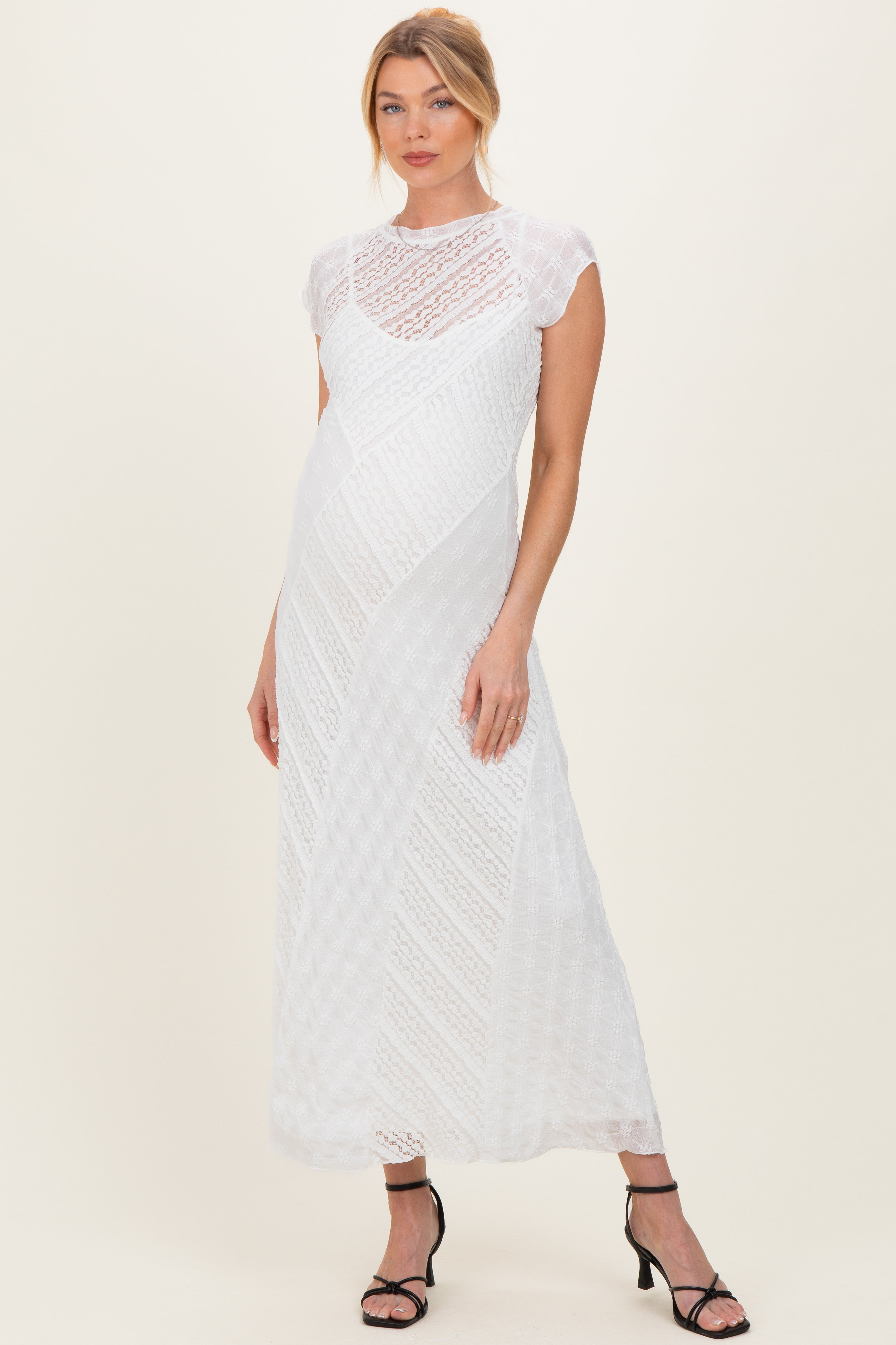 Umstands-Midikleid mit Spitzen-Overlay in Weiß