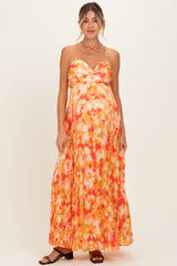 Ärmelloses Umstands-Maxikleid mit Blumenmuster und Plissee