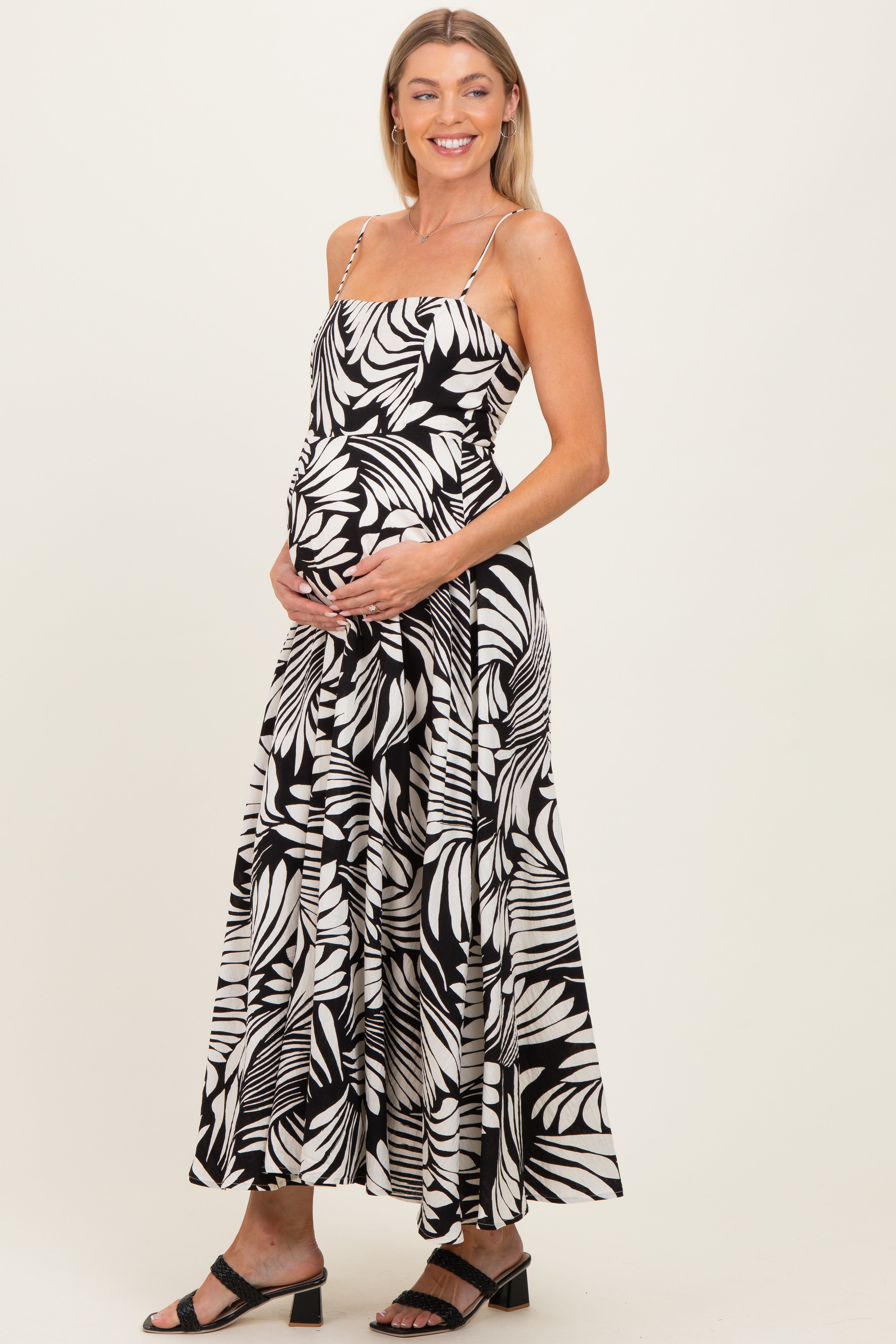 Umstands-Midikleid aus Leinen in A-Linie mit Druck