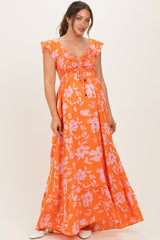 Umstands-Maxikleid mit Blumenmuster, Smok-Oberteil und Raffung
