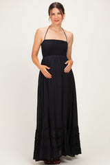 Umstandsmaxikleid mit Neckholder, Smok-Oberteil und offenem Rücken