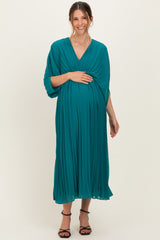 Plissiertes Umstandsmaxikleid mit V-Ausschnitt