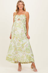 Elegantes florales Umstands-Maxikleid in Grün und Creme