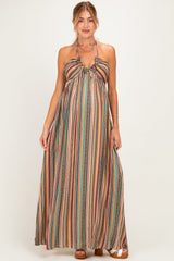 Bedrucktes Umstands-Maxikleid mit V-Ausschnitt und Neckholder