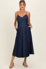 Marineblaues Umstands-Midikleid aus Denim mit Knopfleiste