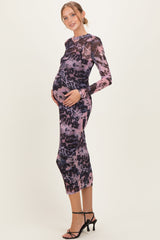 Umstandsmaxikleid mit Animal-Print und Mesh-Overlay in Rosa