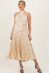 Plissiertes Umstands-Midikleid mit Neckholder und Blumenmuster