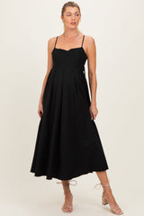 Ärmelloses ausgestelltes Umstands-Midikleid aus Leinen mit Rückenband