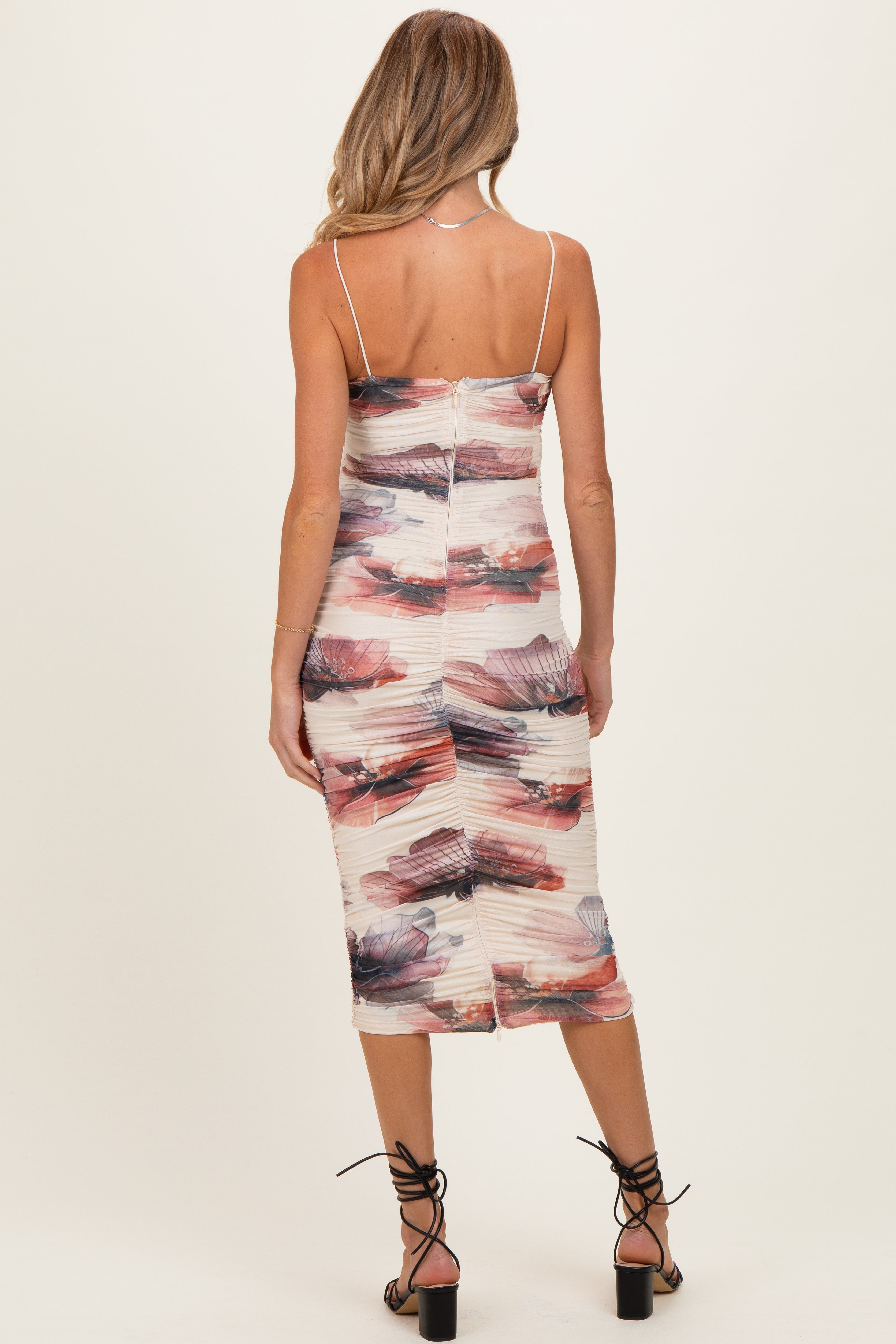 Figurbetontes Umstands-Midikleid aus Mesh mit Blumenmuster