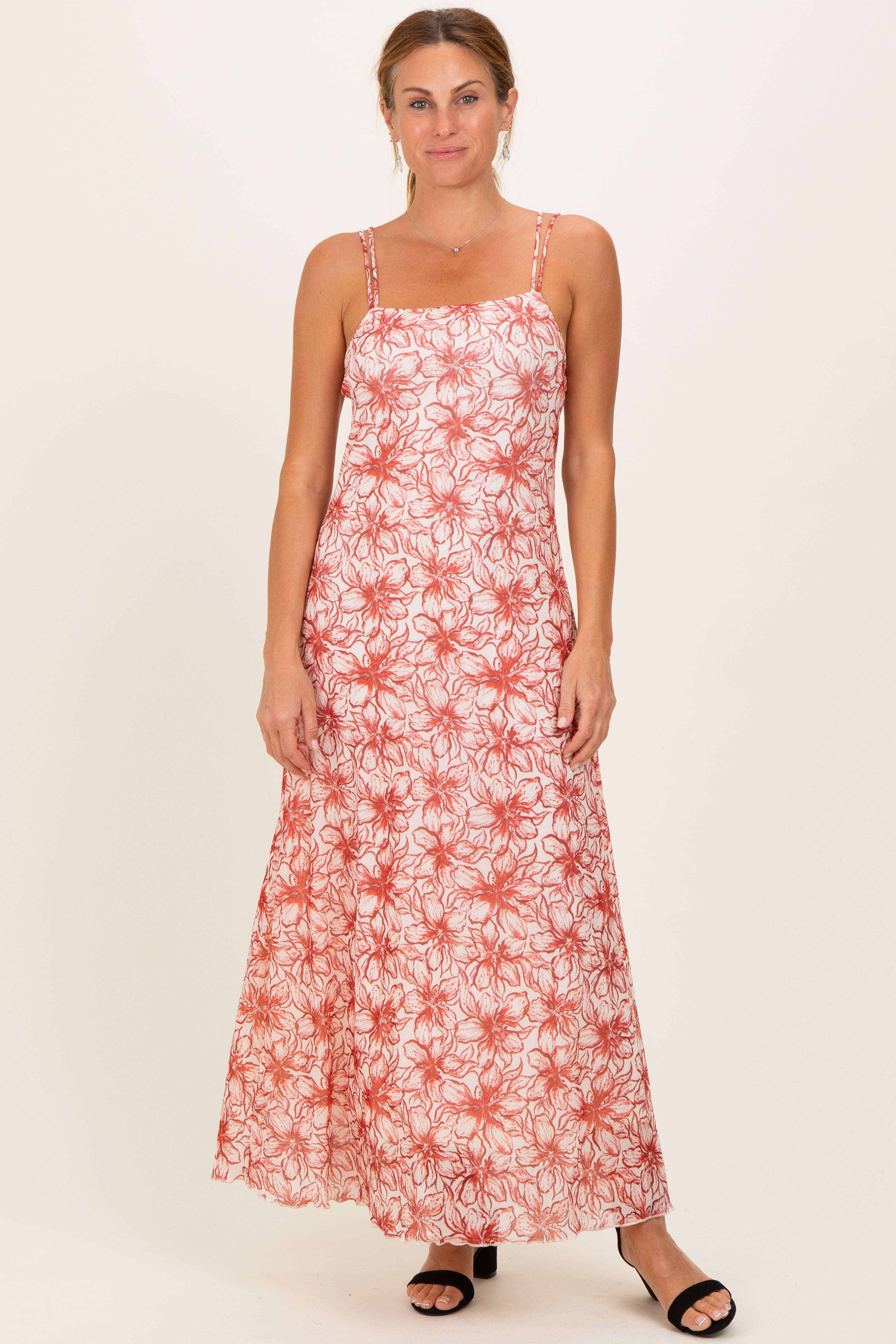 Florales Umstands-Midikleid in Rot