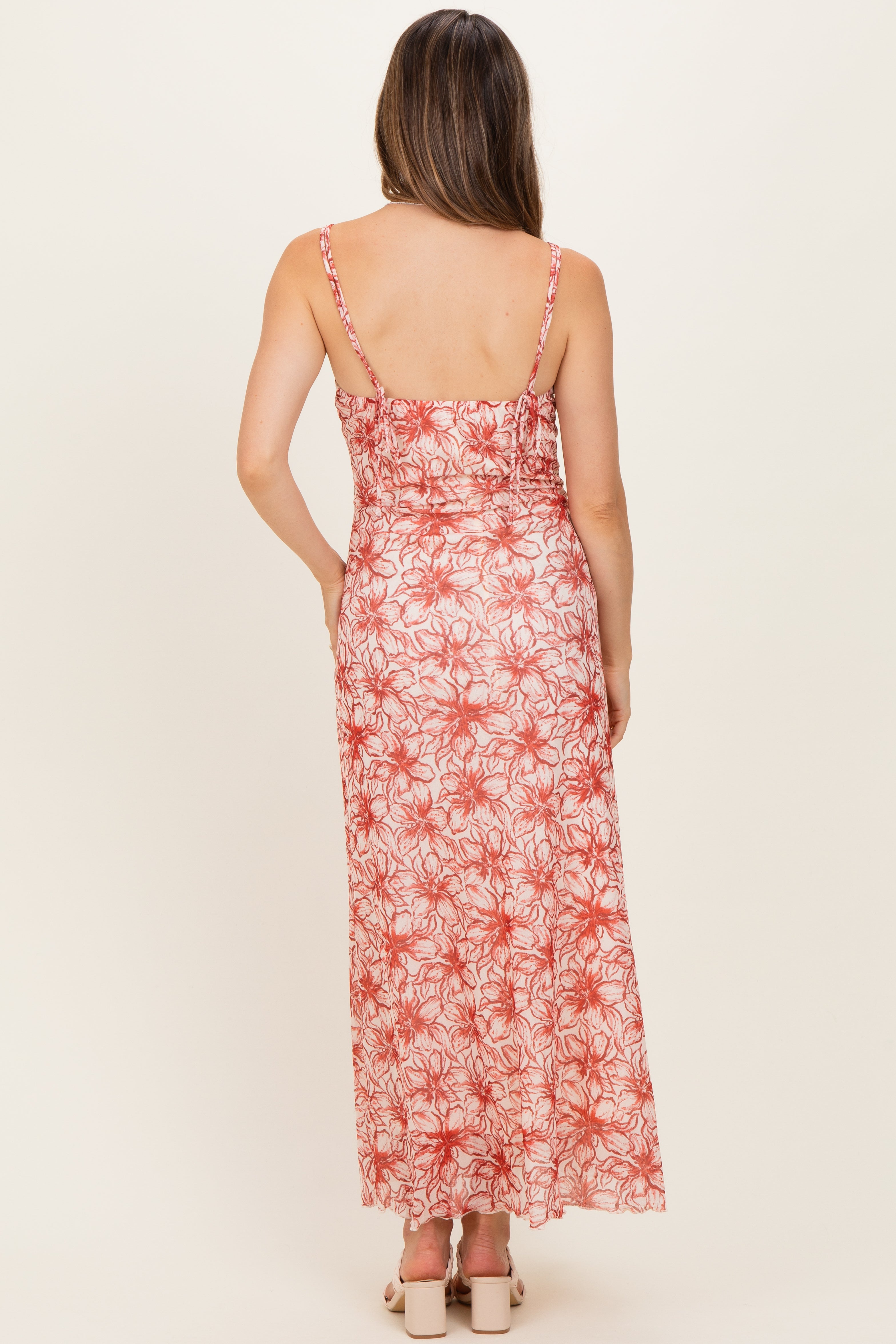 Florales Umstands-Midikleid in Rot