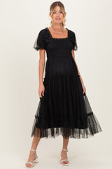 Umstands-Midikleid mit Puffärmeln und Smok-Oberteil