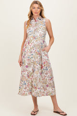 Mehrfarbiges ärmelloses Umstands-Hemdblusenkleid mit Gartenprint