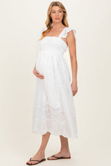 Umstands-Midikleid mit Stickerei, Smok und Cut-out