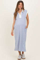 Umstands-Midikleid im Colourblock-Design mit Polokragen in Hellblau