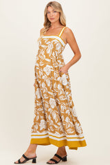 Ärmelloses florales Umstands-Maxikleid in Goldgelb