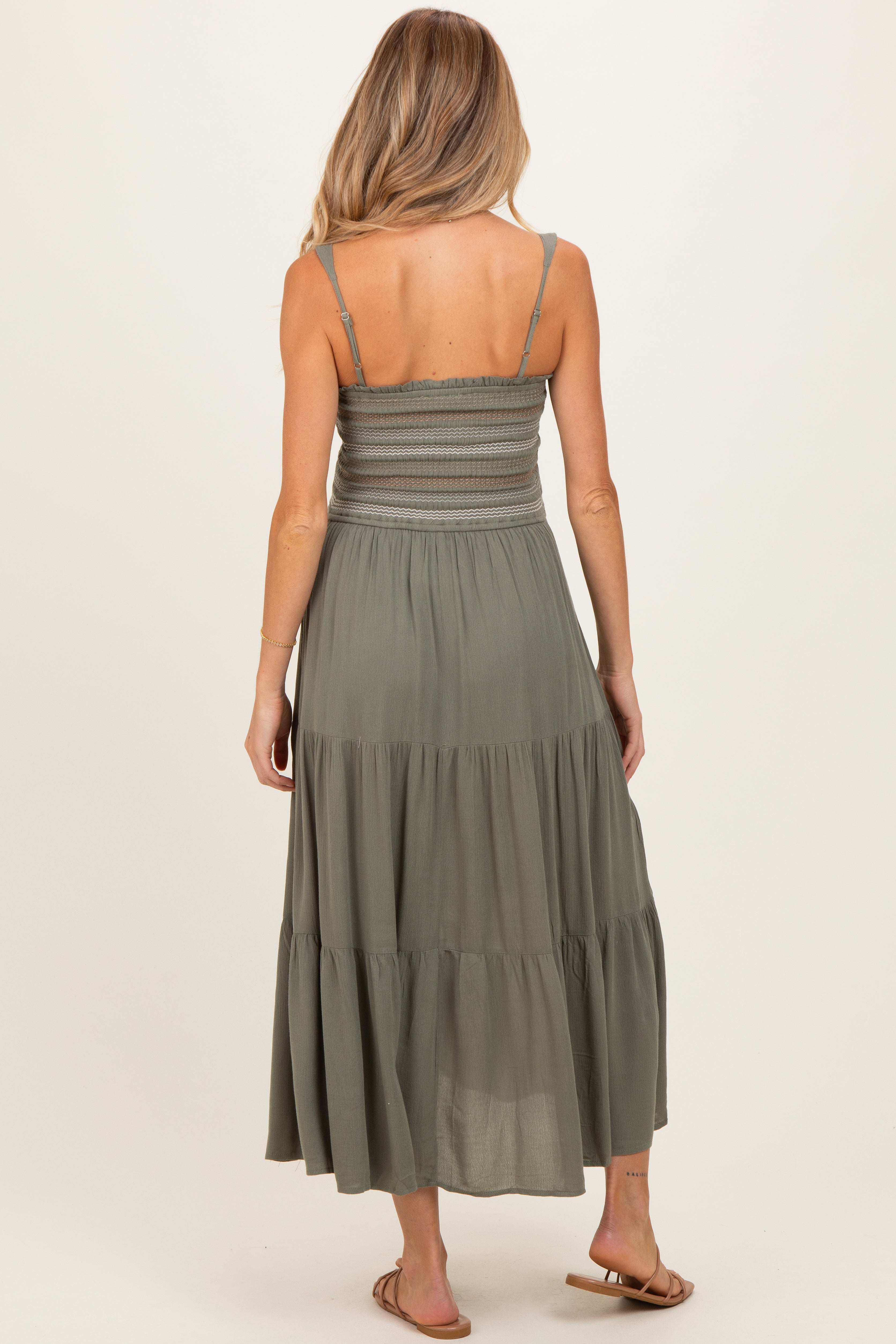 Umstands-Midikleid mit Stickerei und Smok-Detail