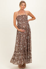 Umstands-Maxikleid mit Blumenmuster, Smok-Detail und offenem Rücken