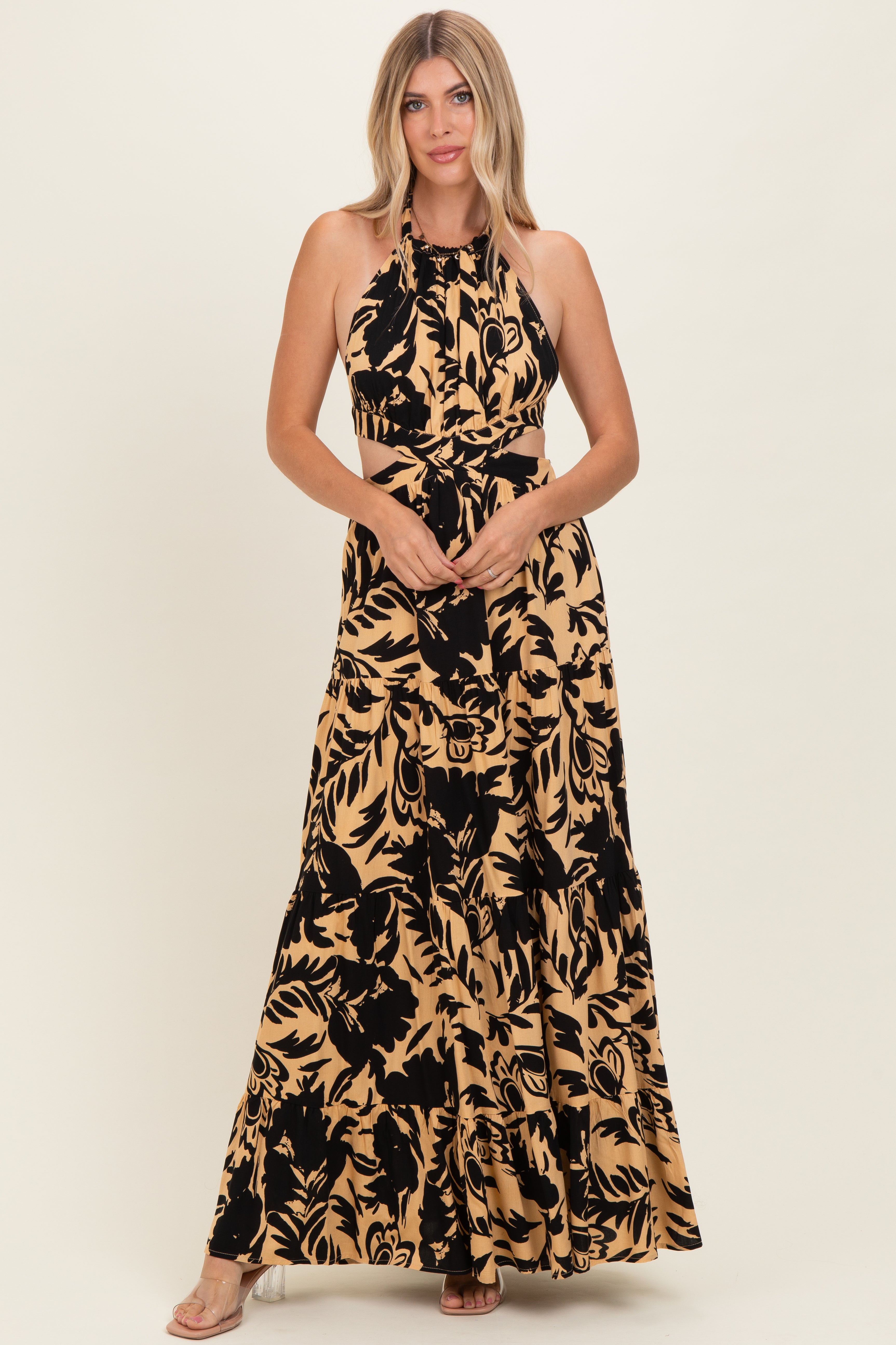 Umstandsmaxikleid mit Blumenmuster, Neckholder, Cut-out und offenem Rücken