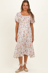 Umstands-Midikleid in Elfenbein mit Blumenmuster und Flatterärmeln