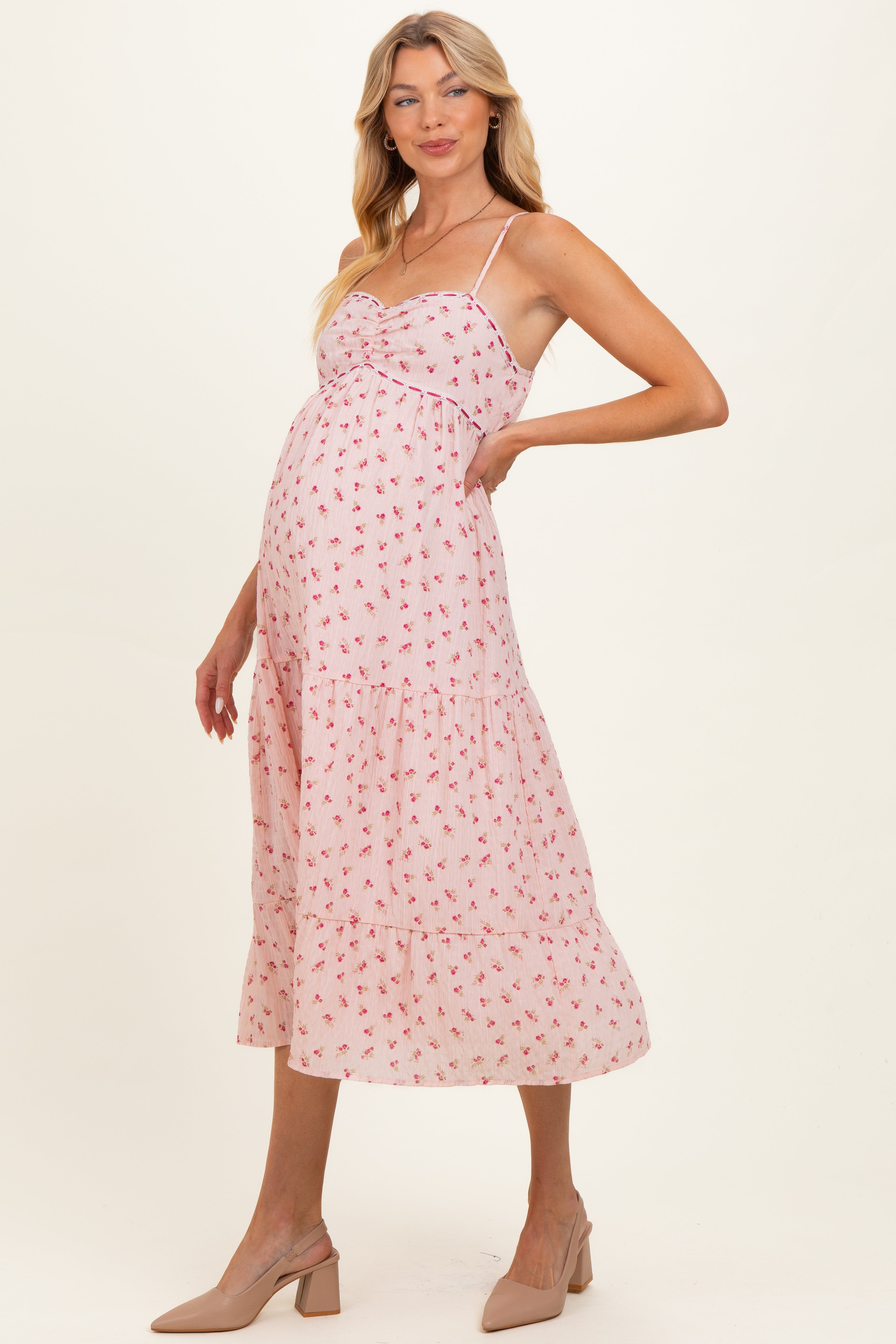 Umstands-Midikleid mit Blumenmuster und Bänderdetail