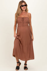 Einfarbiges Umstands-Maxikleid mit Smok-Oberteil