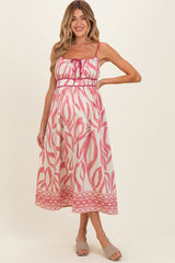 Rosafarbenes Umstands-Midikleid mit Print und Bindedetail vorn