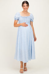 Umstands-Midikleid mit eckigem Ausschnitt und Puffärmeln