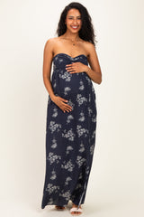 Schulterfreies Umstandsmaxikleid mit Blumenmuster und Cut-out