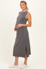 Umstands-Midikleid mit Seitenschlitz und Trägern