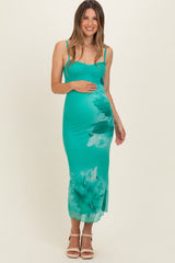 Umstands-Midikleid in Jade mit Blumenprint und Cut-out