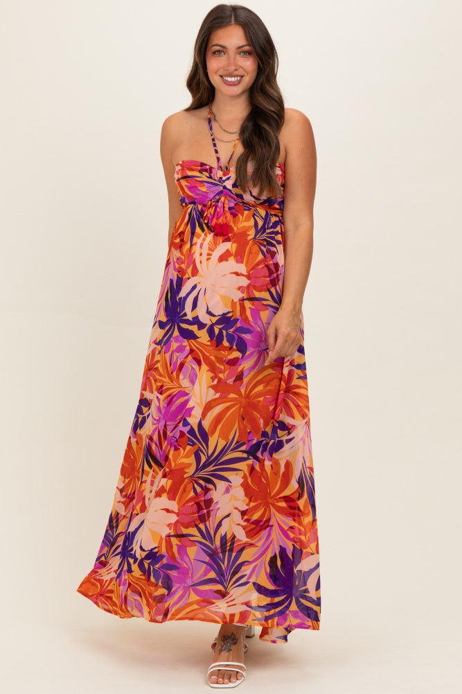 Umstands-Maxikleid mit tropischem Print und Neckholder