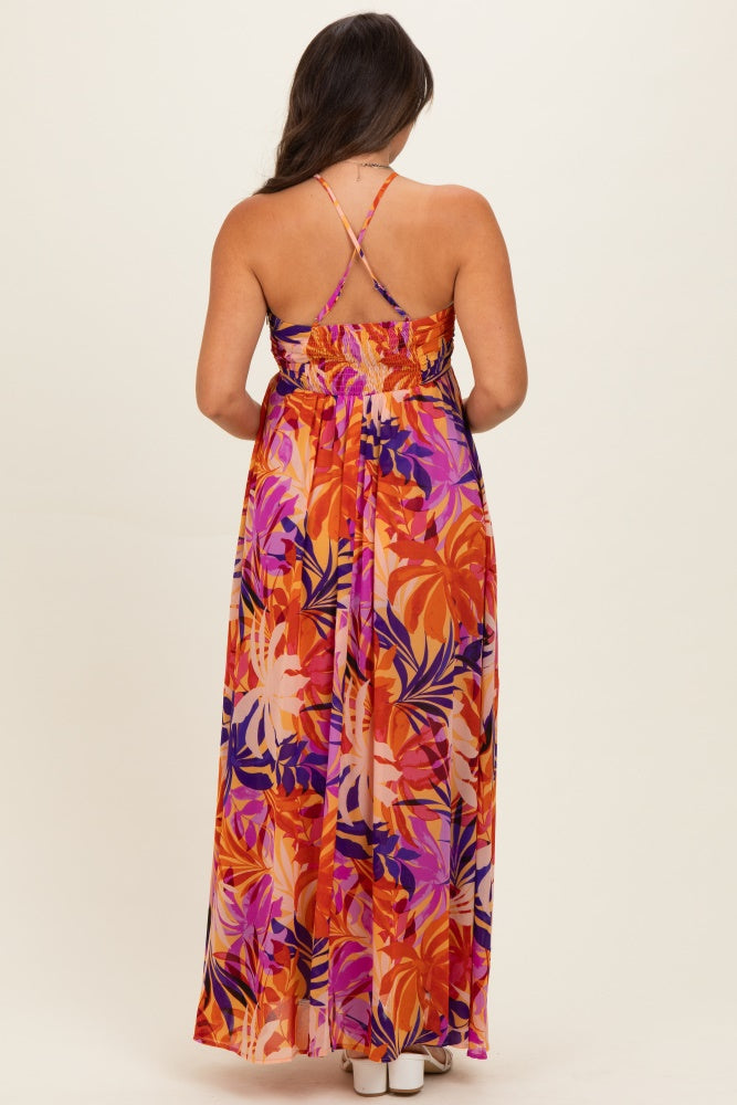 Umstands-Maxikleid mit tropischem Print und Neckholder