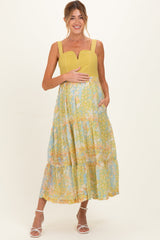 Umstands-Midikleid im Colourblock-Design mit Blumenmuster und Stufenrock