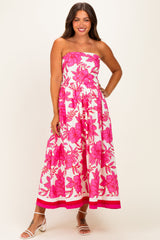 Trägerloses Umstands-Midikleid mit Blumenmuster