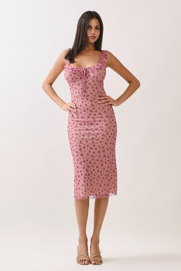 Umstands-Midikleid aus Mesh mit Bindedetail in Rauchrosa