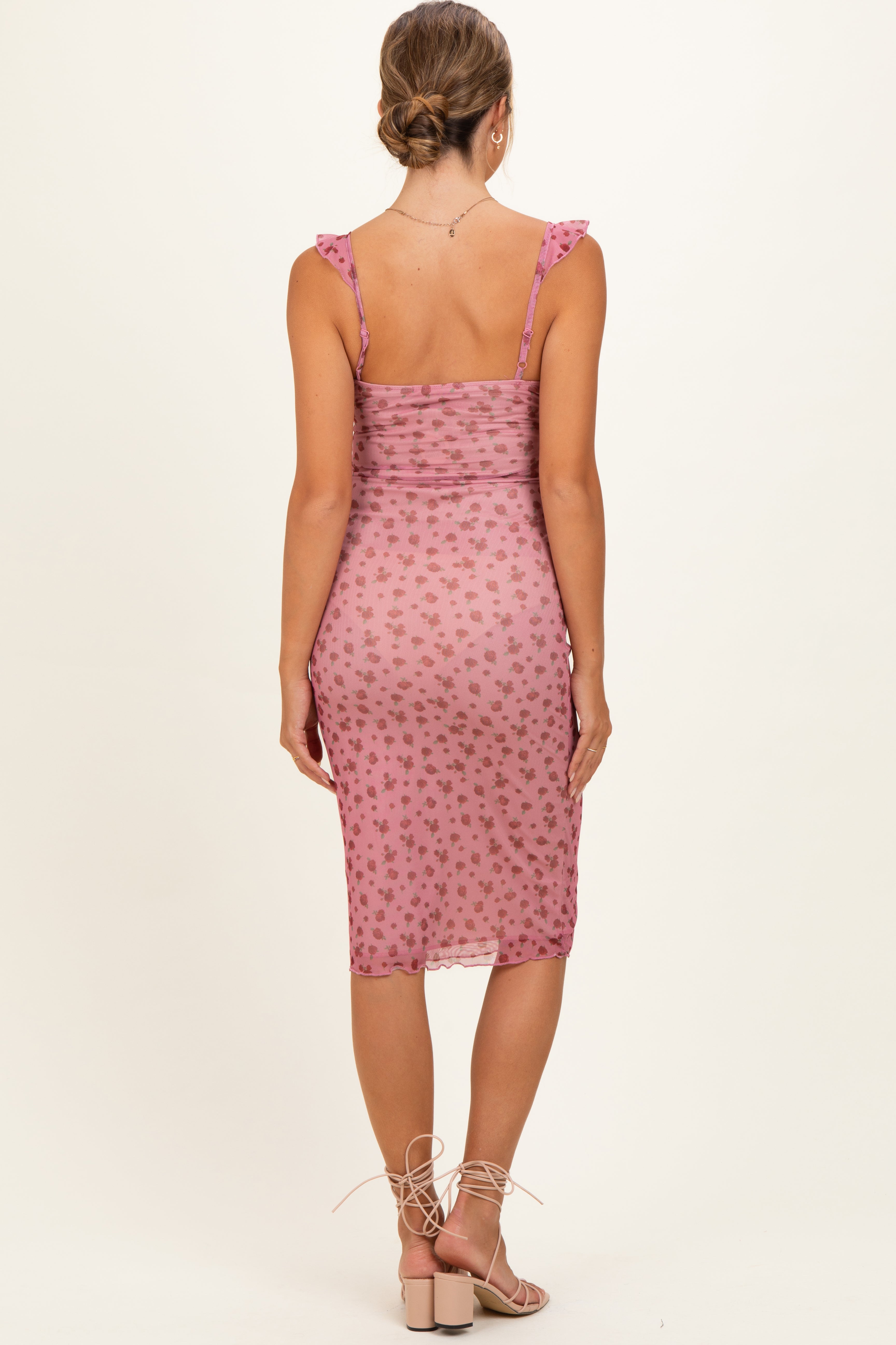 Umstands-Midikleid aus Mesh mit Bindedetail in Rauchrosa