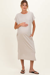 Umstands-Midi-Shirtkleid mit Fronttaschen