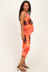 Umstands-Maxikleid aus Mesh in Batik-Optik mit seitlicher Raffung